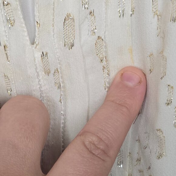 White House Black Market Silk Metallic Golden Sheer Blouse - Picture 5 of 9